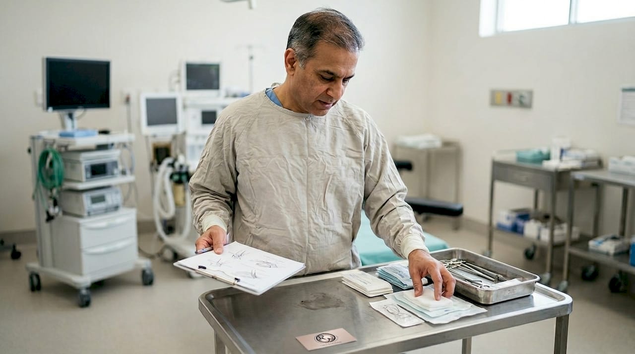 Surgeon preparing for facial reconstruction surgery