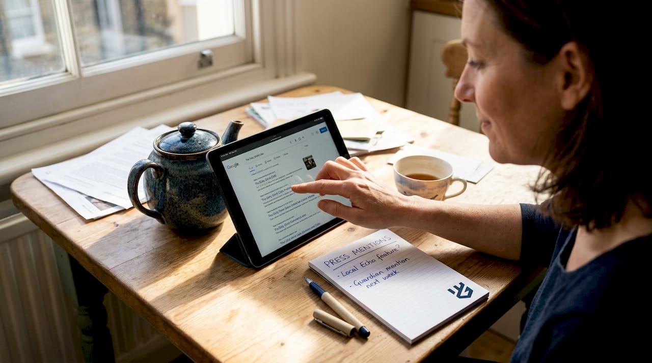 Business owner researching company’s online mentions