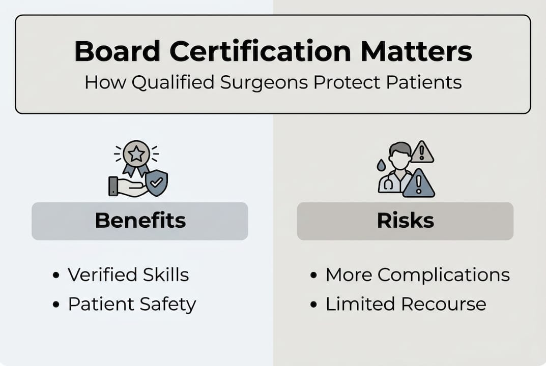 Infographic showing benefits and risks of board certification