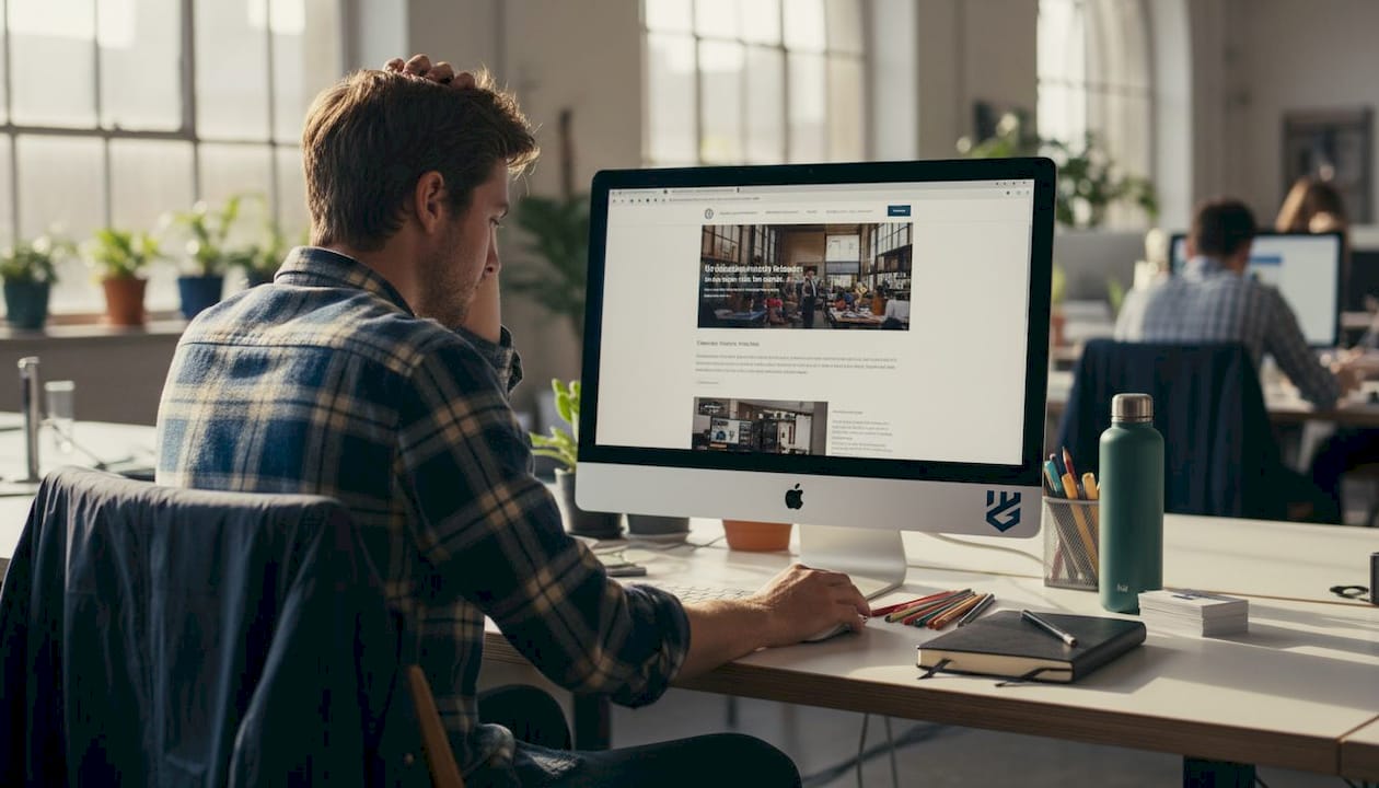 Designer reviewing website visual design on monitor