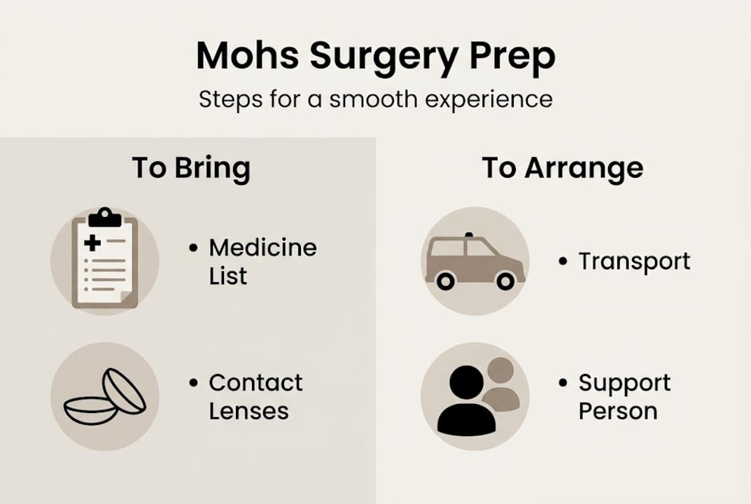 Infographic showing Mohs surgery preparation steps