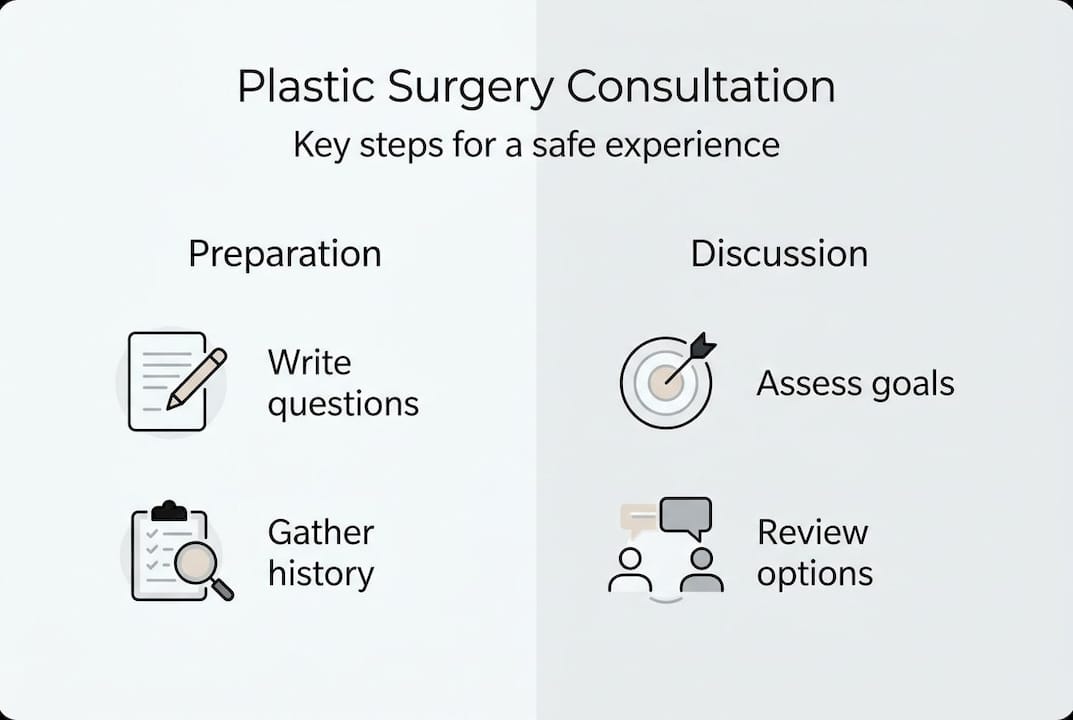 Infographic of safe plastic surgery consultation steps