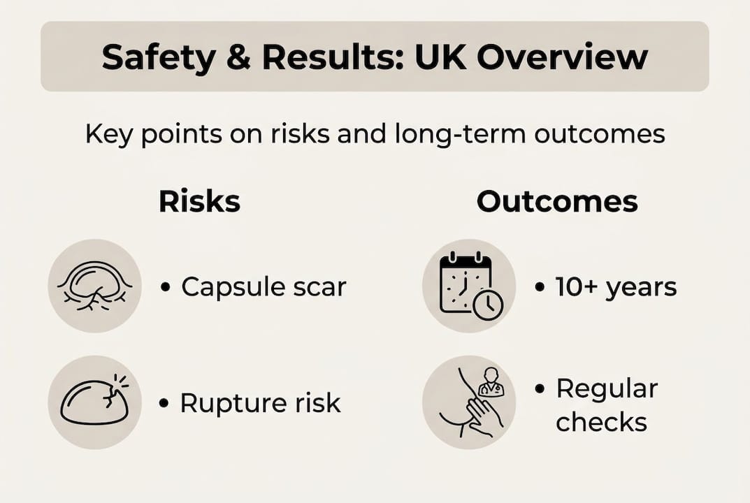 Infographic showing risks and outcomes of breast augmentation