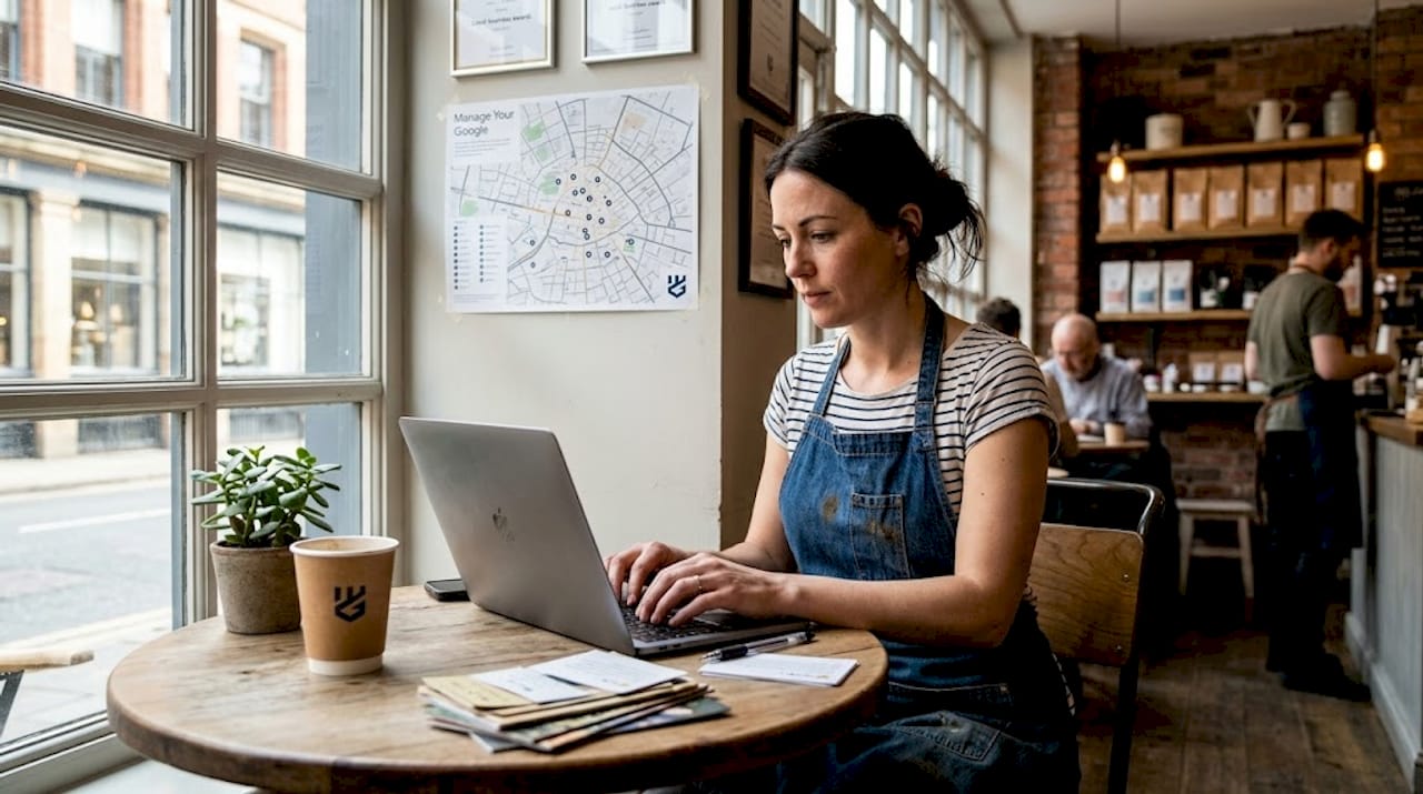 Cafe owner updating Google Business Profile