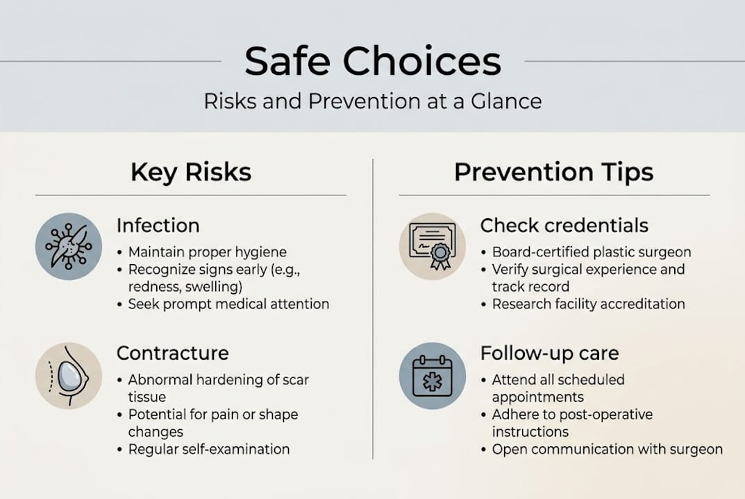 Safe breast augmentation risks and prevention infographic