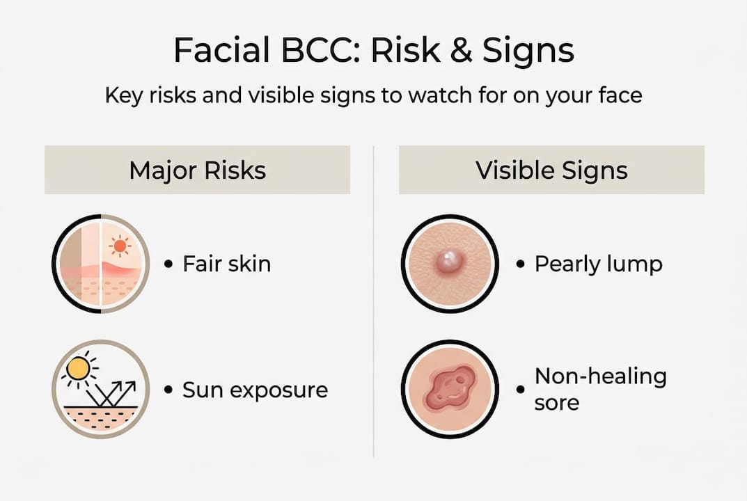 Infographic showing facial BCC risks and signs