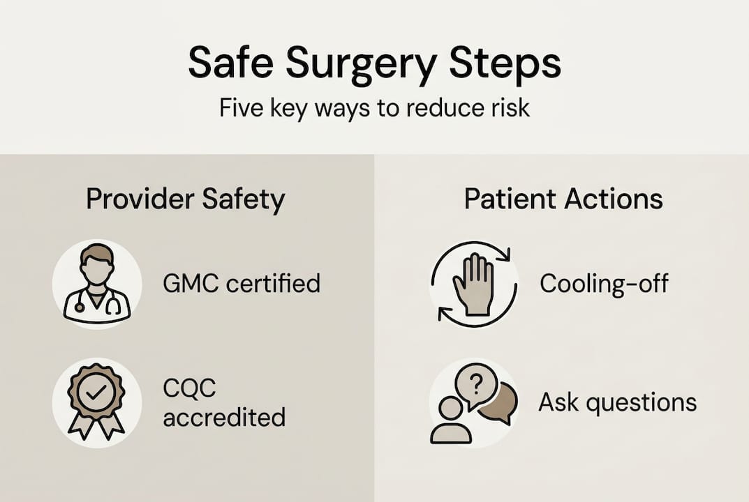 Infographic outlining cosmetic surgery safety steps