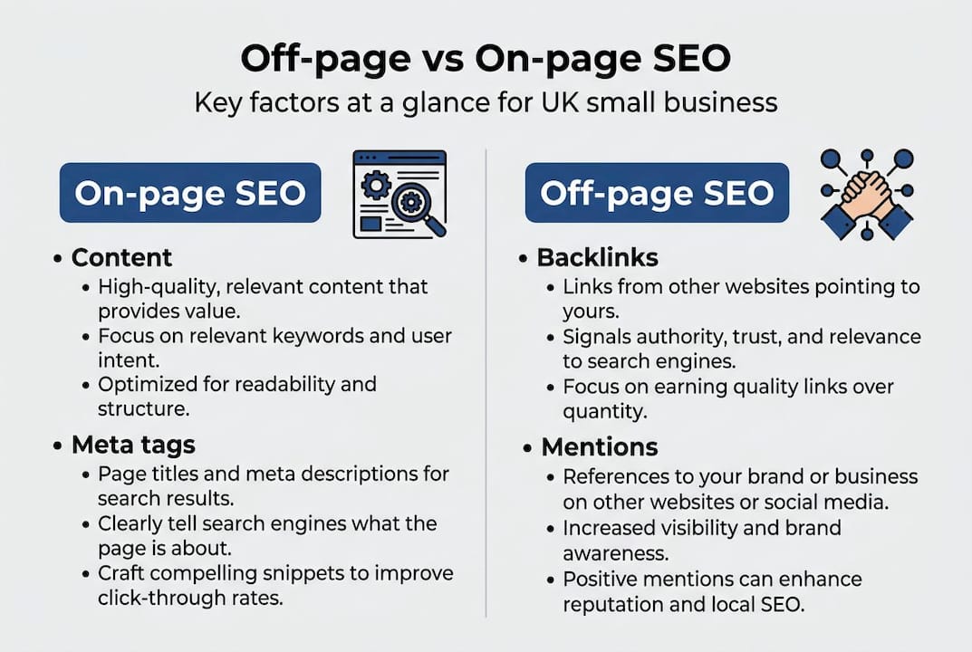 Infographic comparing on-page and off-page SEO factors