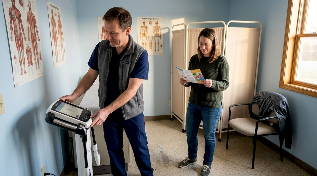 Clinician preparing body composition scan