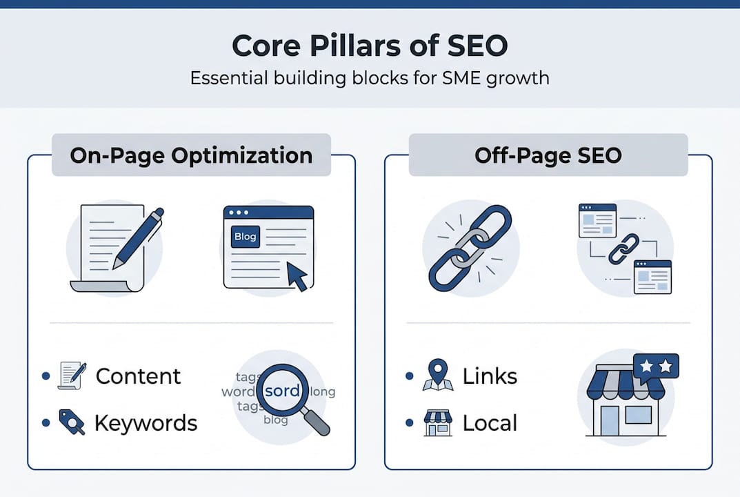 Infographic on core SEO pillars for SMEs