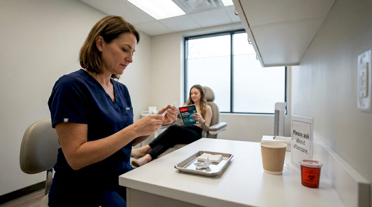 Practitioner prepares non-surgical filler in clinic