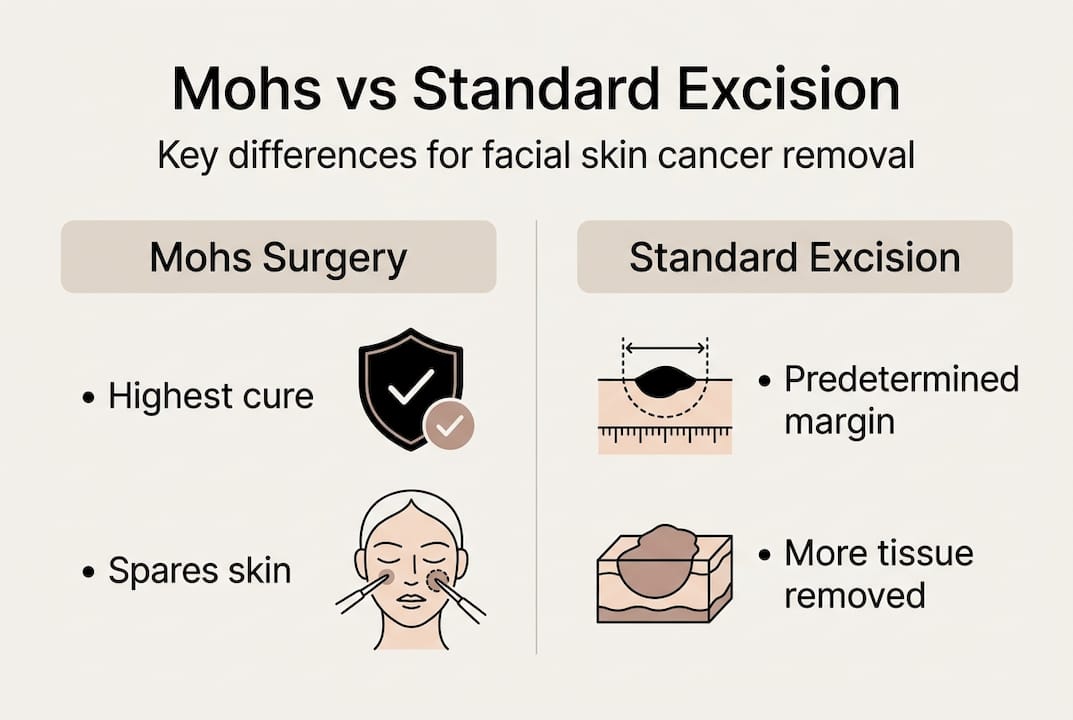 Infographic comparing Mohs and excision facial cancer