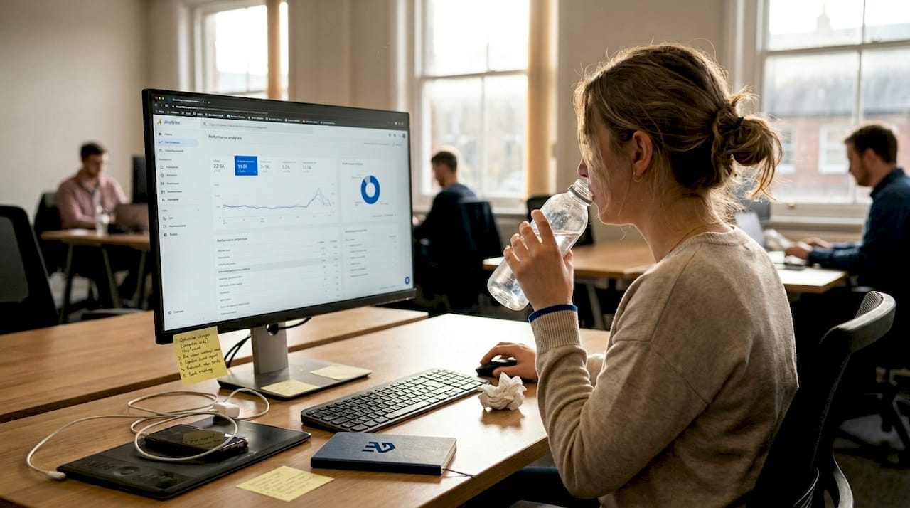 Web designer analyses speed optimisation dashboard