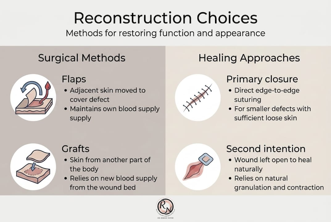 Infographic showing reconstruction methods after skin cancer