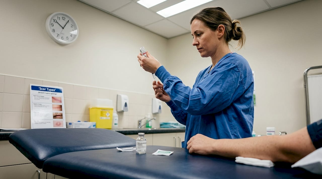 Practitioner prepares steroid injection for scar