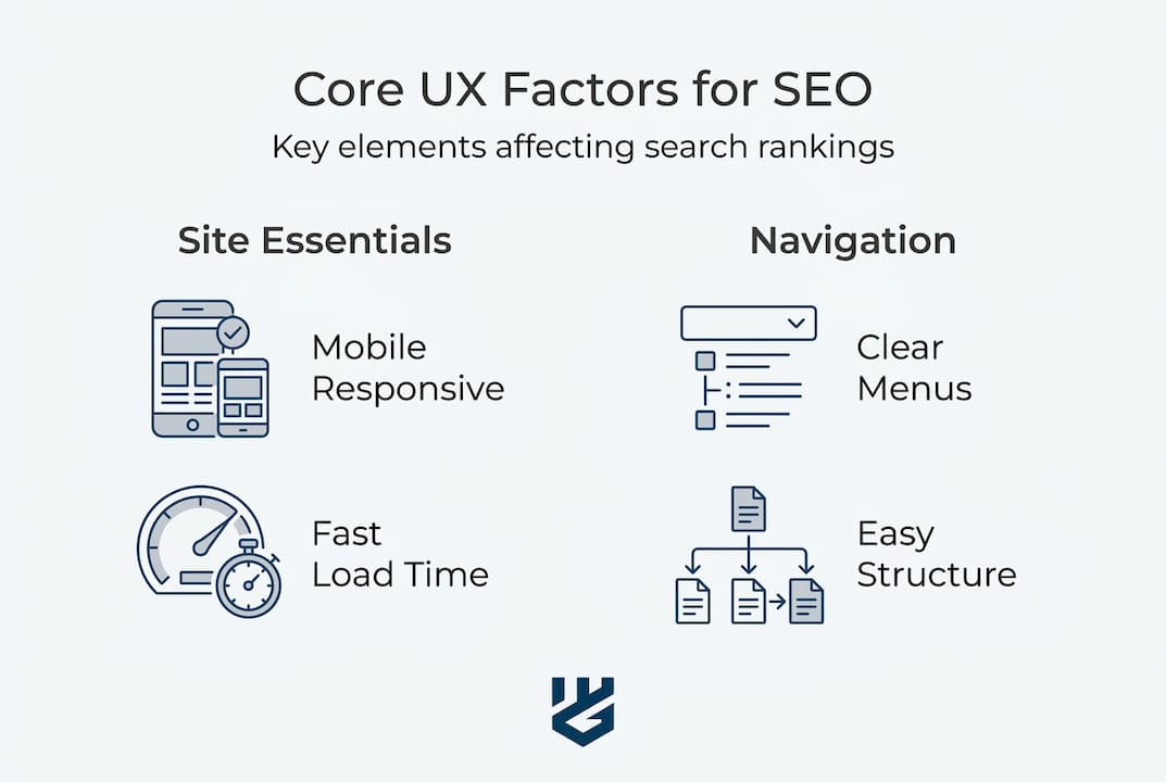 Infographic on main UX factors for SEO