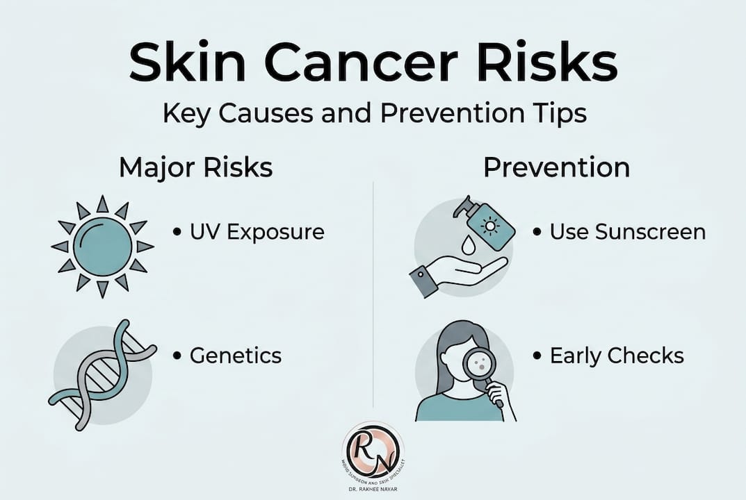 Infographic with skin cancer risk and prevention