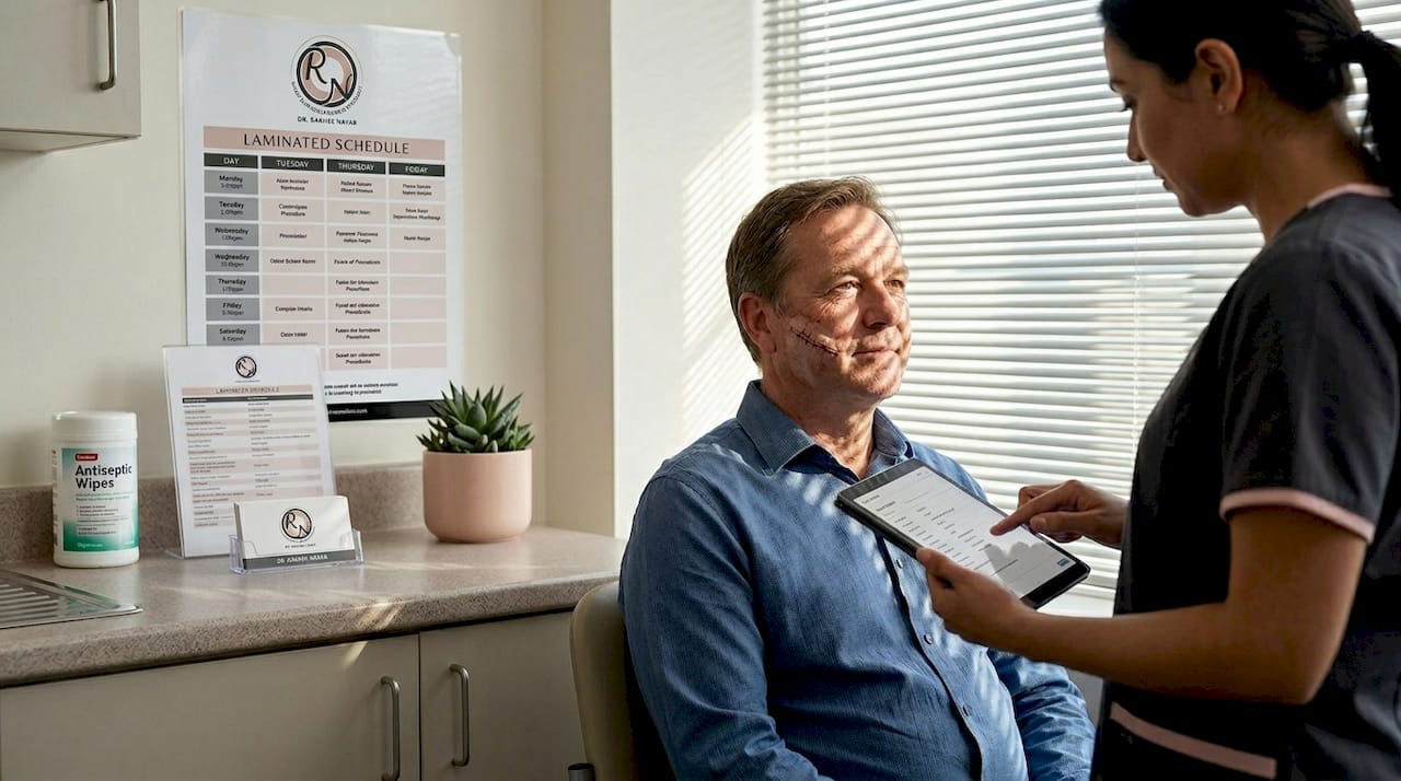 Patient attending skin cancer follow-up clinic