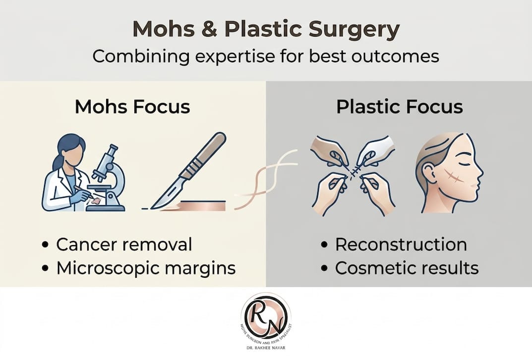Infographic comparing Mohs and plastic surgery roles