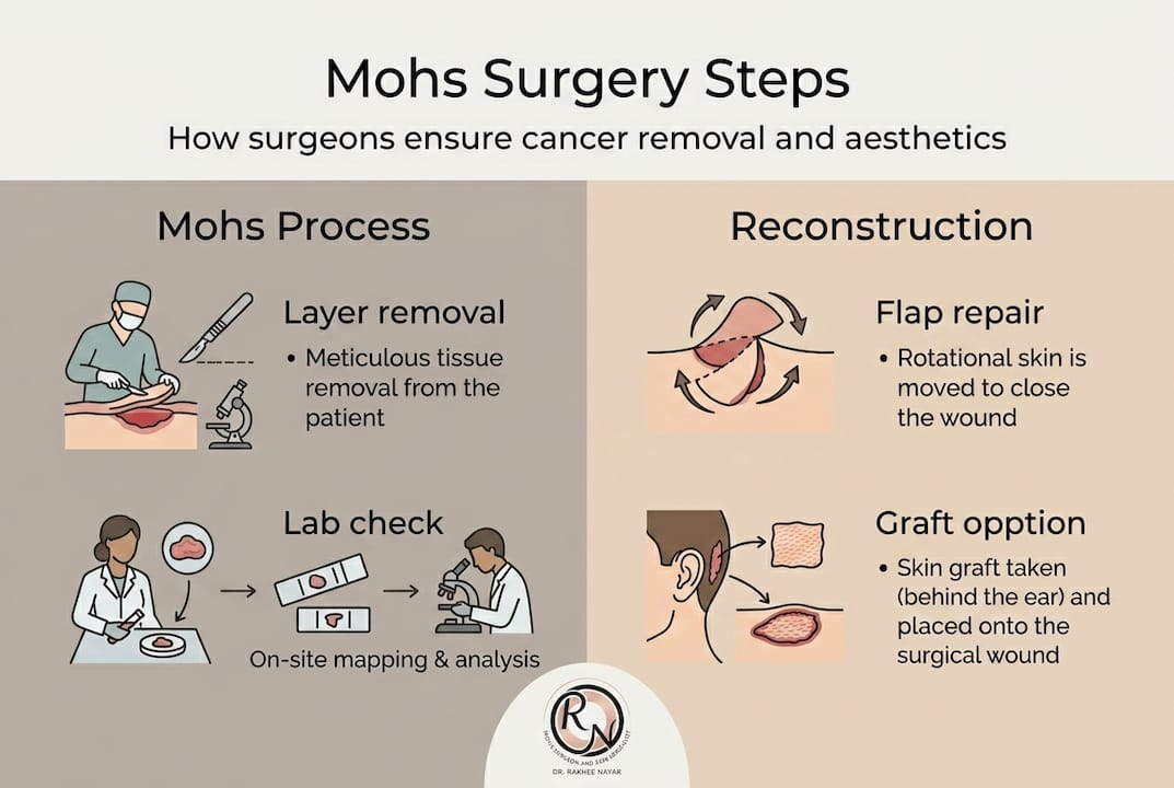 Infographic of Mohs surgery and reconstruction steps