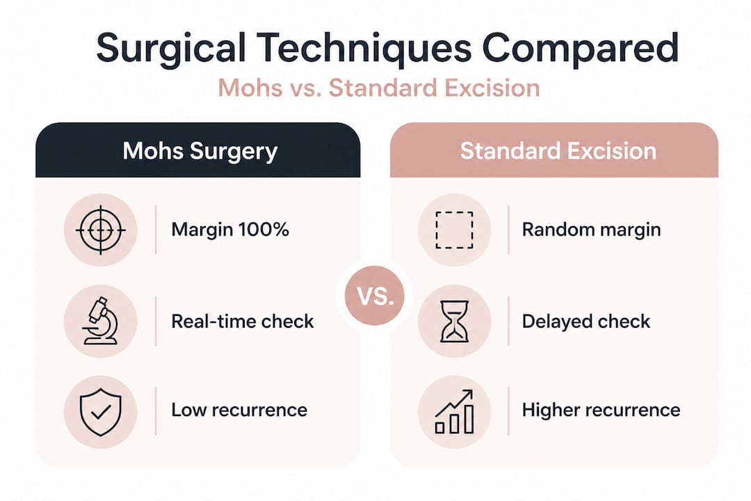 Infographic comparing Mohs to standard excision