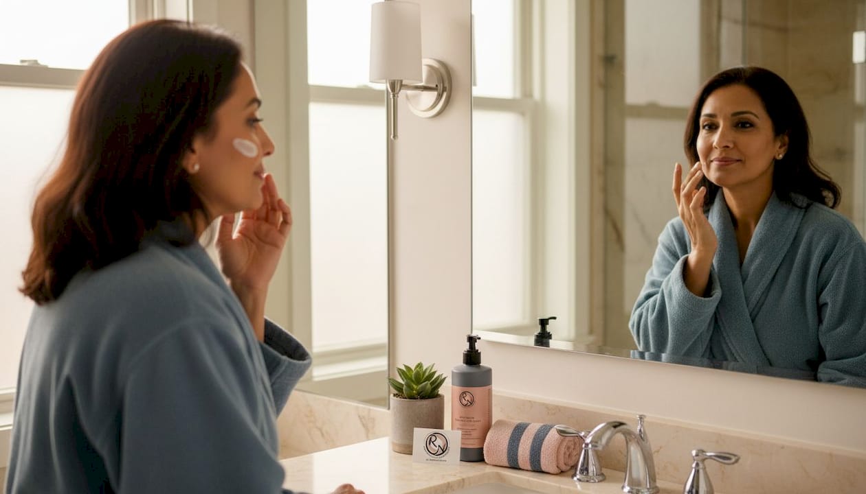 Woman applying sunscreen to facial scar