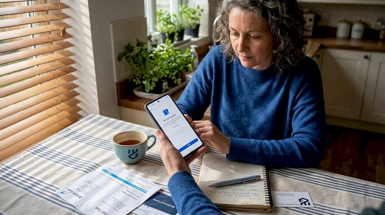 Owner updating Google Business Profile at kitchen table