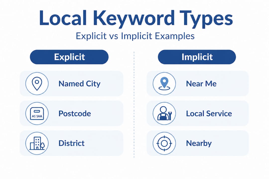 Infographic comparing explicit and implicit local keywords