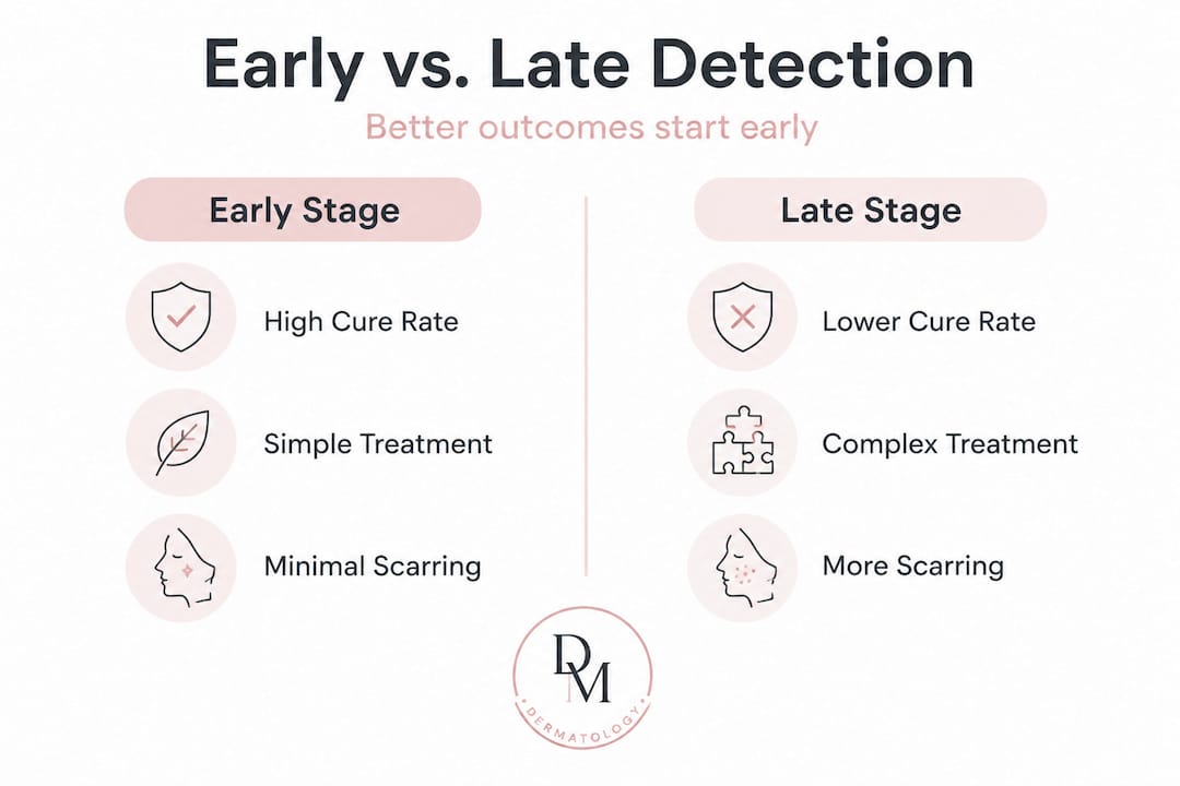 Infographic comparing early and late cancer detection outcomes