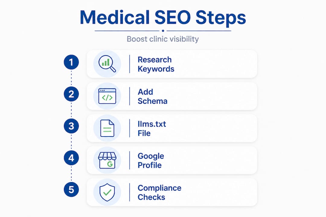 Infographic medical SEO step-by-step process