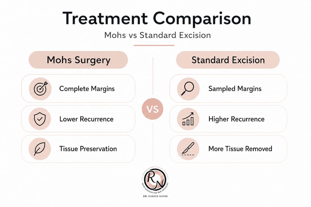 Infographic comparing Mohs vs standard excision outcomes