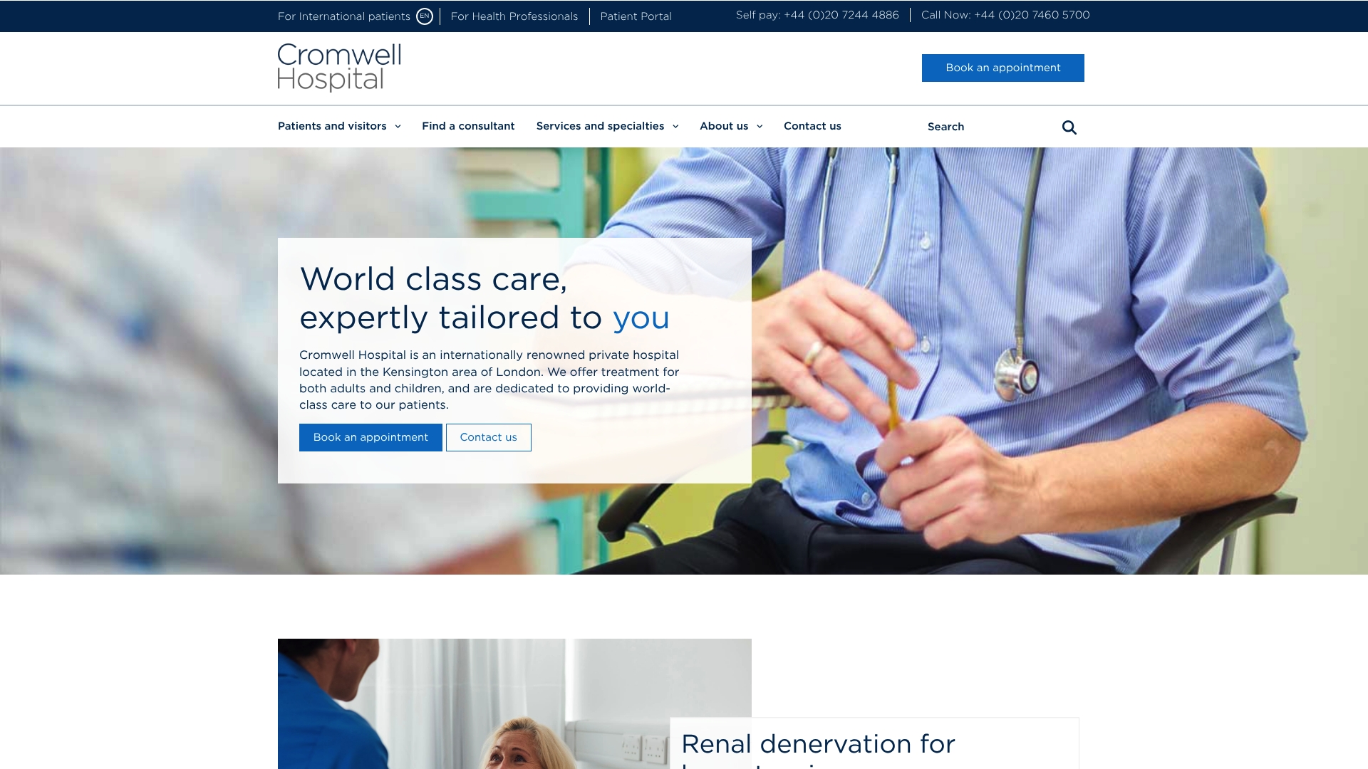 Doctor consulting with a patient at Cromwell Hospital, showcasing personalized healthcare services in a professional clinical setting.