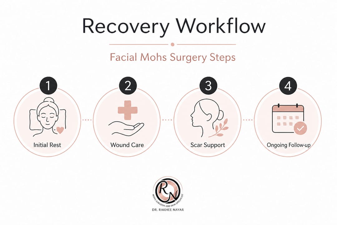 Infographic showing facial Mohs surgery recovery workflow