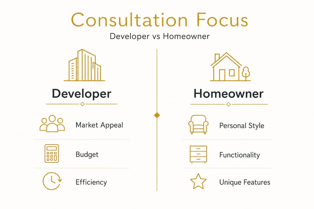 Infographic comparing developer and homeowner consultation focus