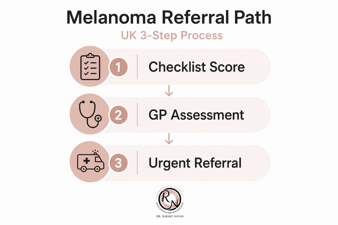 Infographic showing UK melanoma referral steps