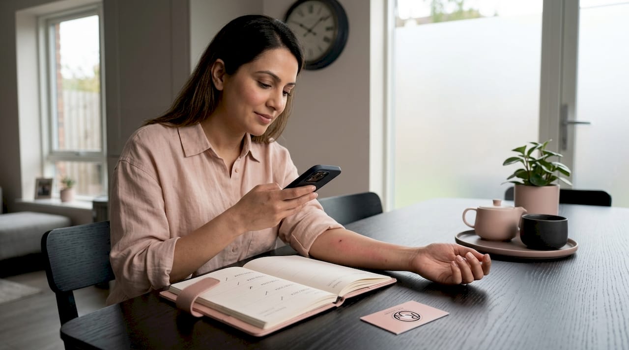 Woman photographing mole for skin diary