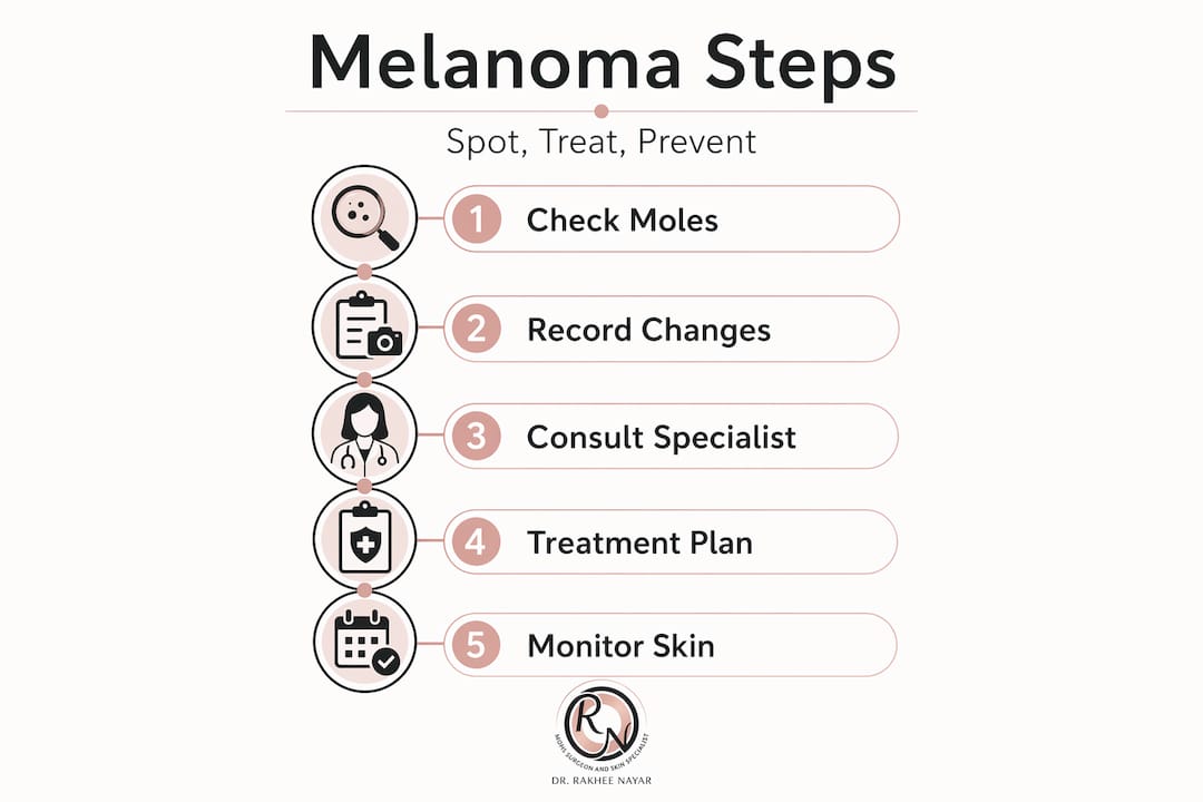 Infographic showing key steps for melanoma care