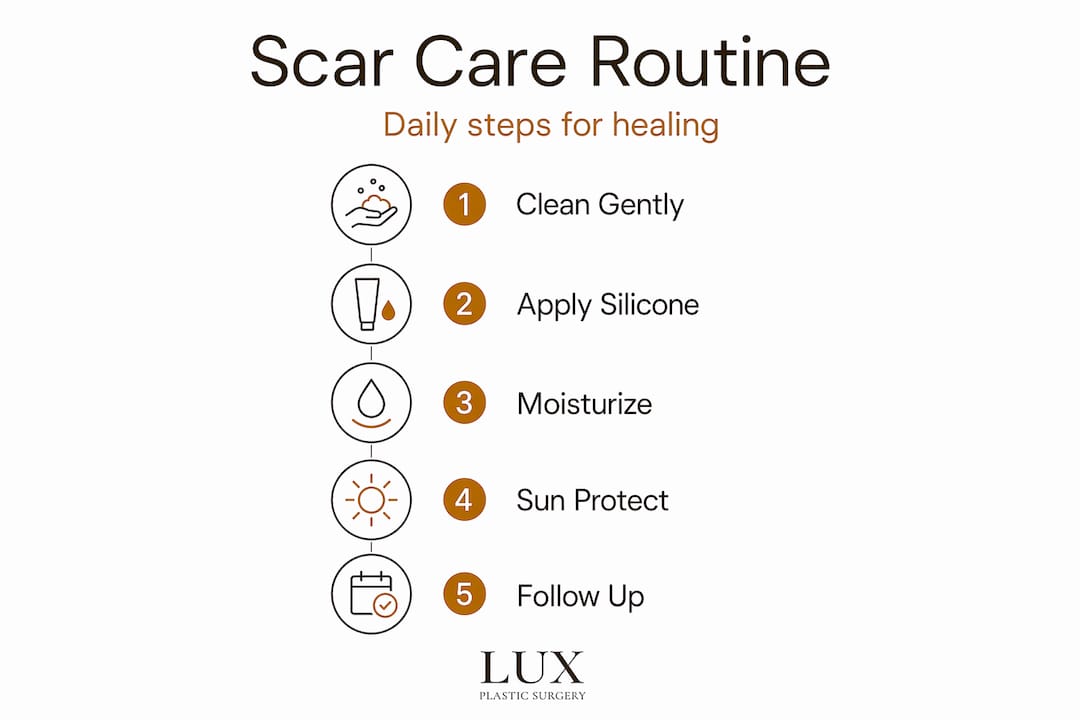 Infographic showing daily scar care steps