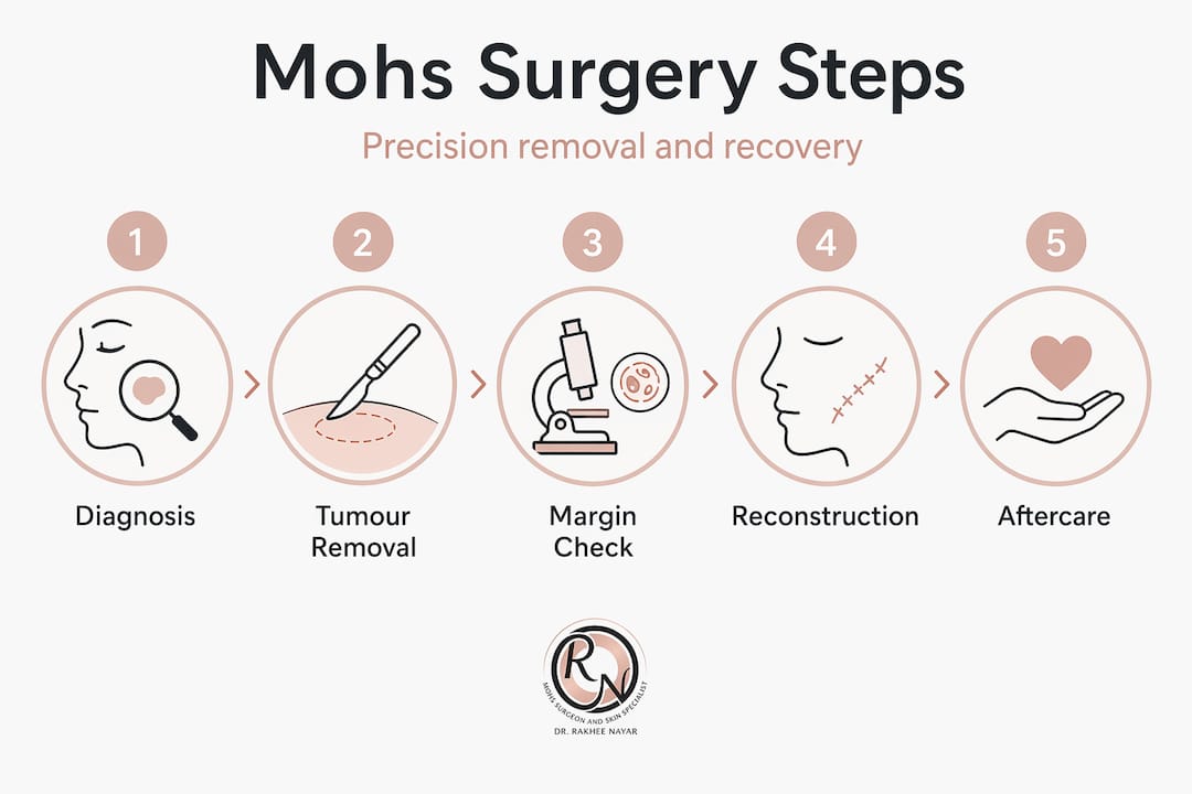 Infographic summarizing Mohs surgery process steps