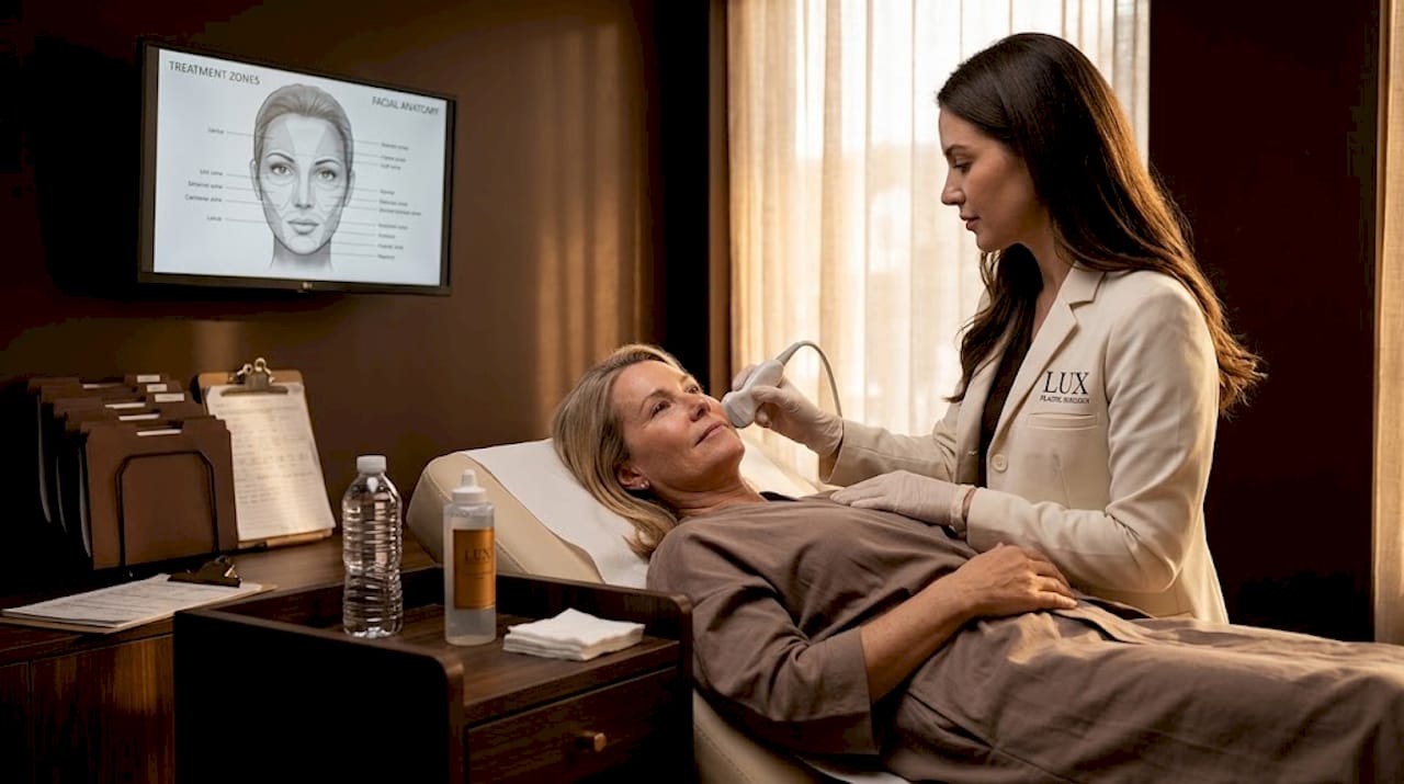 Ultrasound facial lift in clinic setting