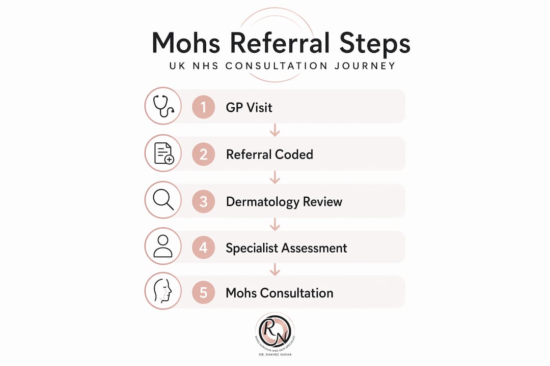 Vertical infographic showing Mohs referral steps