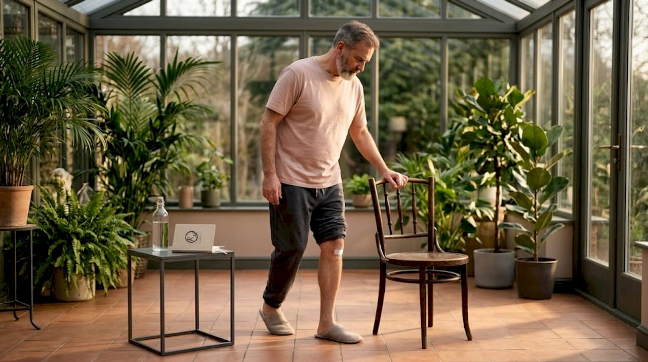 Man gently walking for safe post-surgery movement