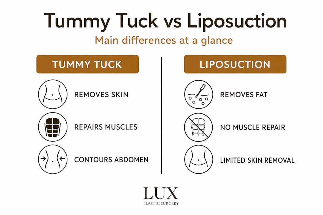 Infographic comparing tummy tuck and liposuction procedures