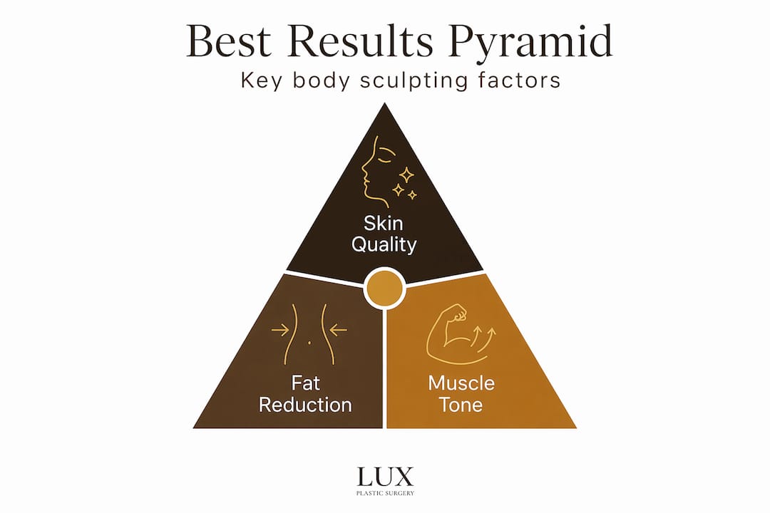 Pyramid infographic of factors for body sculpting results