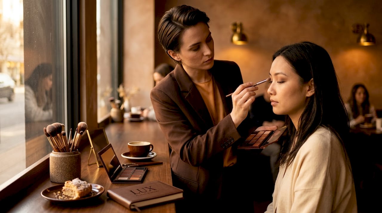 Makeup artist demonstrating hooded eyes technique