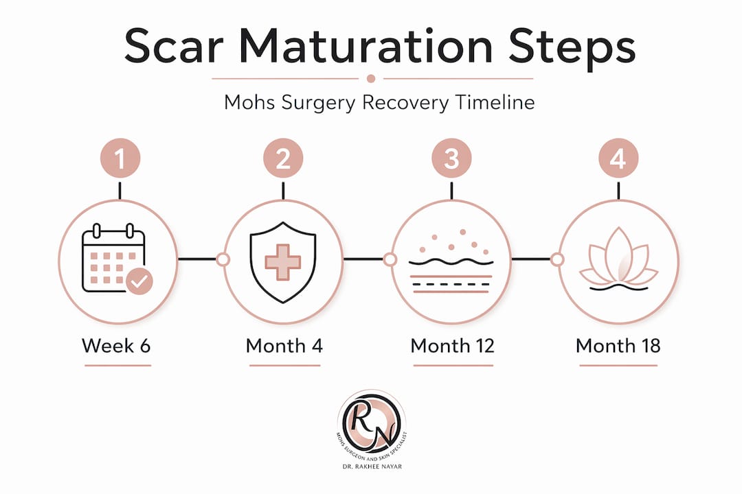 Infographic showing scar recovery timeline after Mohs surgery