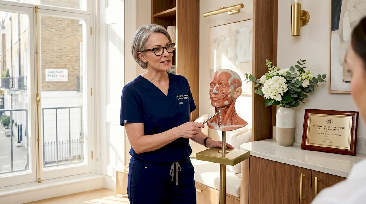 Surgeon explains neck anatomy on anatomical model