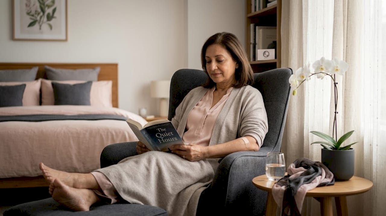 Woman resting after skin surgery recovery