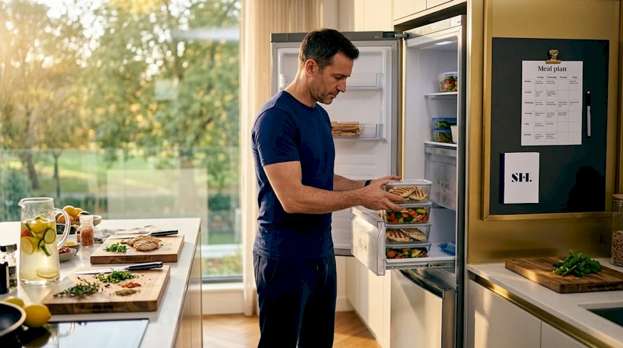 Man preps high-protein meals after surgery