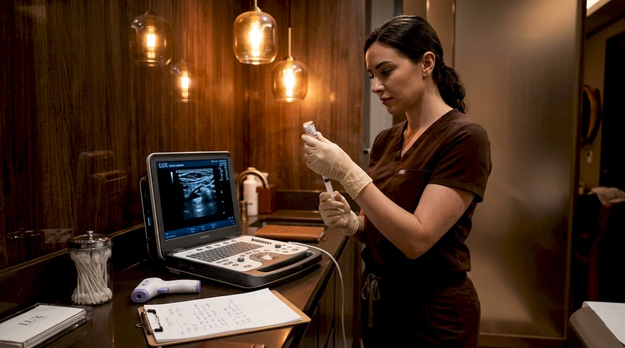 Nurse setting up nerve block before surgery
